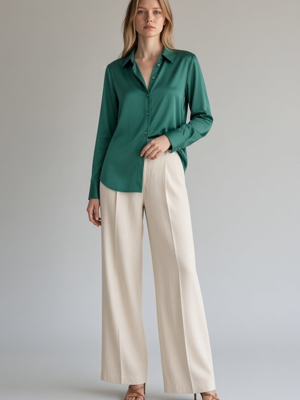 Banana Republic Emerald Green Satin Button-Up Shirt